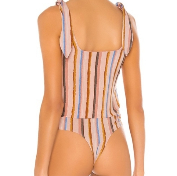 BCBGeneration Baddie Girly stripe tie shoulder bodysuit large - Picture 3 of 15
